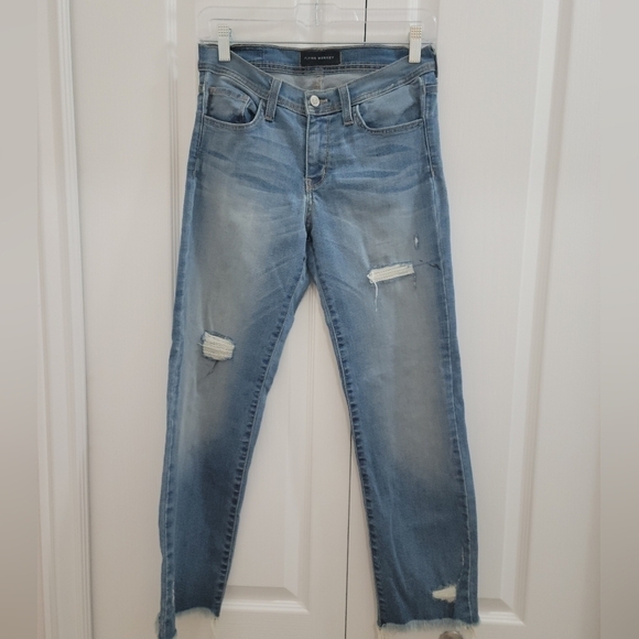 Flying Monkey Distressed Raw Hem Mid-Rise Light Medium Wash Straight Leg Jeans - Picture 11 of 11